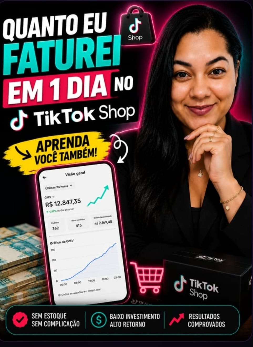 Dani mostrando resultado no TikTok Shop